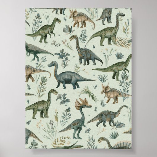 Nursery de dinosaures | Art mural vert | Imprimabl (Devant)