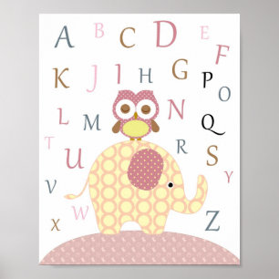 Nursery owl alfabet art poster