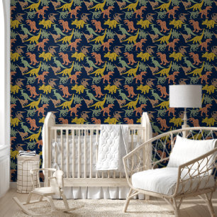Nursery Papier Peint Bébé Garçon Dinosaure Bleu Fo