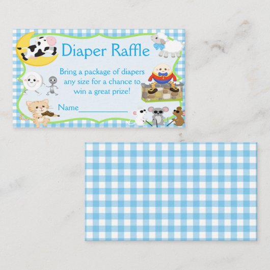 Nursery Rhyme Diaper Raffle Informatiekaartje (Voorkant / Achterkant)