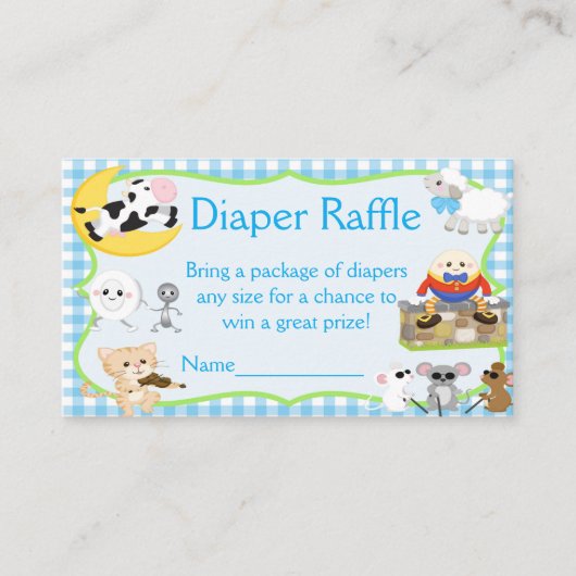 Nursery Rhyme Diaper Raffle Informatiekaartje (Voorkant)