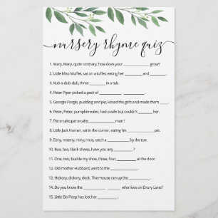 Nursery Rhyme Quiz Baby shower game met Answers