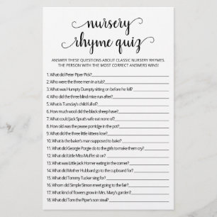 Nursery Rhyme Quiz Baby shower game met Answers