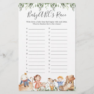 Nursery Rhymes Baby shower ABC's Race Game