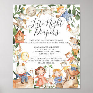 Nursery Rhymes Baby shower Late Night Diapers Sign Poster