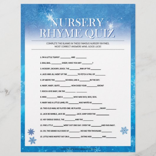 Nursery Rhymes Quiz [Snowy Blue] Briefhoofd (Voorkant)