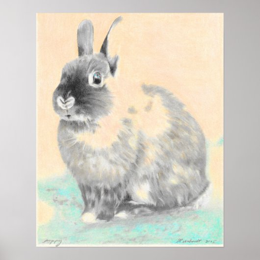 Nursery wall art, bunny original art poster (Voorkant)