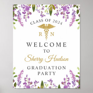 Nursing Afstuderen Paars Floral Welkom Poster