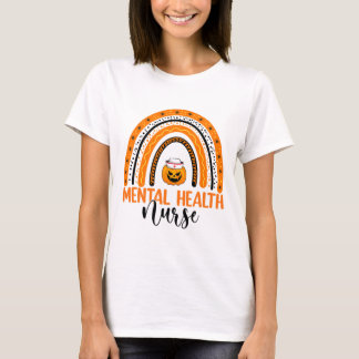 Nursing Halloween Pumpkin Rainbow Mental Health Nu T-shirt