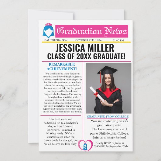 Nursing Newspaper College Faire-part unique (Devant)