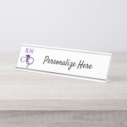 Nursing RN Stethoscope Personalized Desk Name Pla Bureau Naambordje (Voorkant)