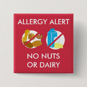 Nut and Dairy Food Allergy Alert Pin Vierkante Button 5,1 Cm