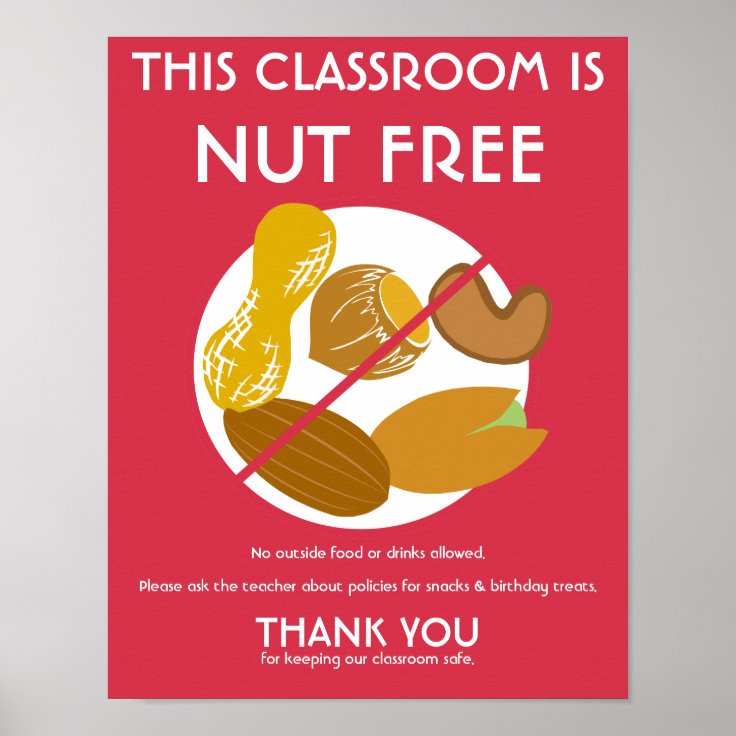 Nut Free Classroom Sign For School Of Daycare Poster | Zazzle.be