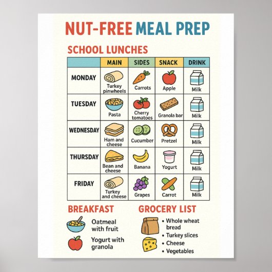Nut Gratis Maaltijd Prep voor schoollunches Poster (Voorkant)