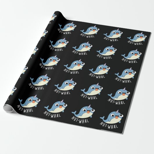 Nut-whal Grappige Narwhal Pun Donker BG Cadeaupapier (Uitgerold)