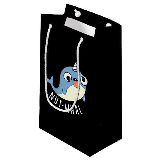 Nut-whal Grappige Narwhal Pun Donker BG Klein Cadeauzakje (Voorkant Gekanteld)