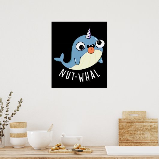 Nut-whal Grappige Narwhal Pun Donker BG Poster (Keuken)