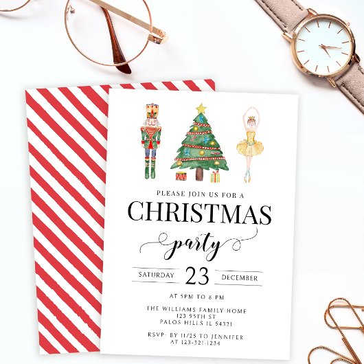 Nutcracker aquarelle invitation à la fête de Noël