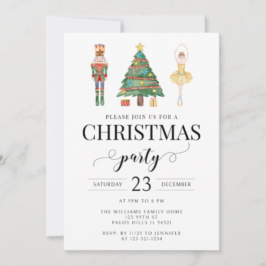 Nutcracker aquarelle invitation à la fête de Noël (Devant)
