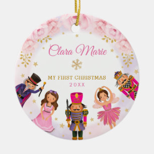 Nutcracker Baby 1st Eerste Kerstmis Blush Floral Keramisch Ornament