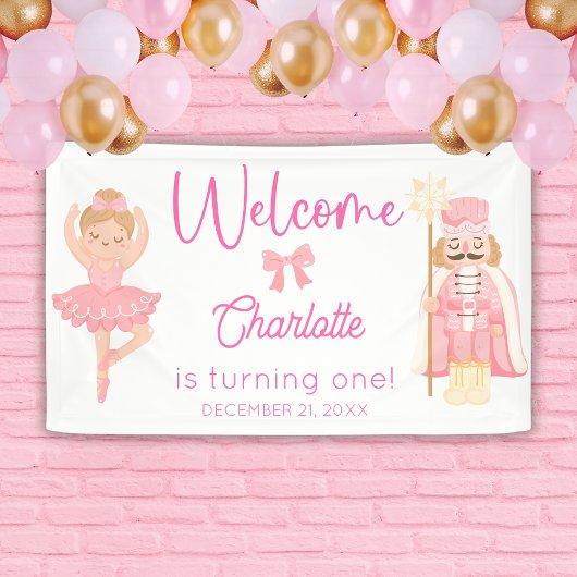 Nutcracker Ballerina Pink Birthday Welcome Spandoek