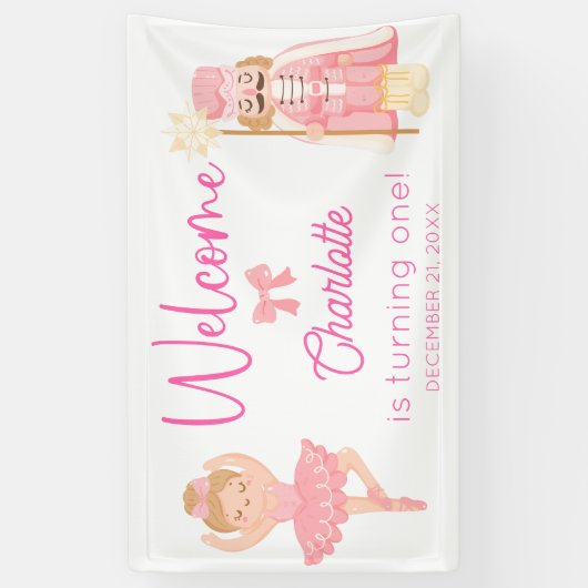 Nutcracker Ballerina Pink Birthday Welcome Spandoek (Verticaal)