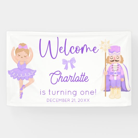 Nutcracker Ballerina Purple Birthday Welcome Spandoek (Horizontaal)