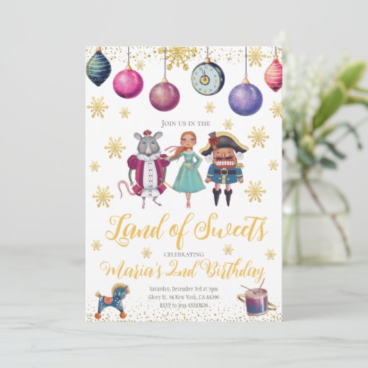 Nutcracker Ballerina Winter Birthday Uitnodiging (Staand voorkant)