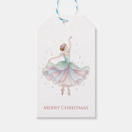 Nutcracker Ballet Ballerina in Green and Pink Tutu Cadeaulabel (Voorkant)