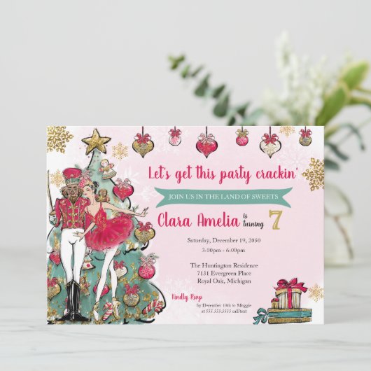 Nutcracker Ballet met Kerstmis, gouden dag Kaart (Staand voorkant)