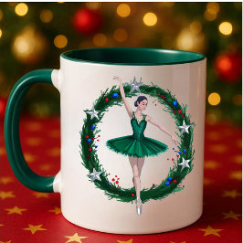 Nutcracker Ballet Mug | Green Christmas Ballerina  Tweekleurige Koffiemok