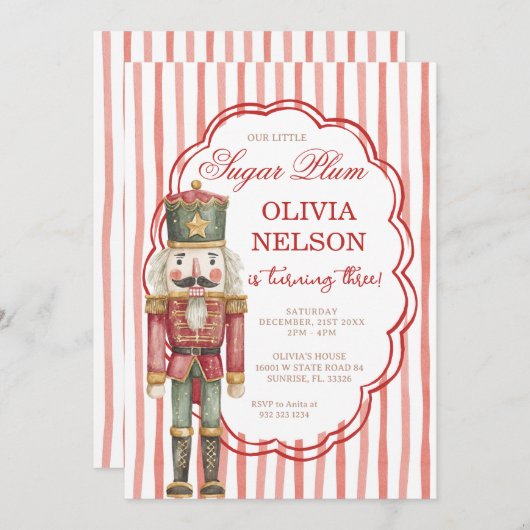 Nutcracker Birthday Sugar Plum Ballet Invitation (Devant / Derrière)