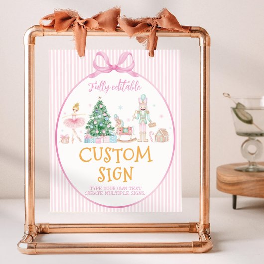 Nutcracker Christmas Pink Bow Birthday Custom Sign Poster