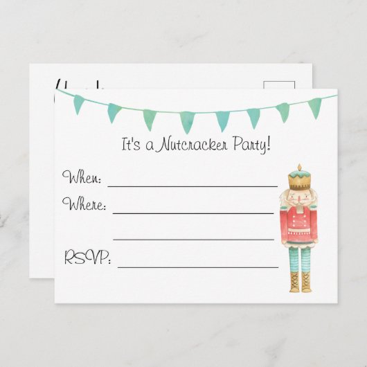 Nutcracker Christmas Postcard Invitation (Devant / Derrière)