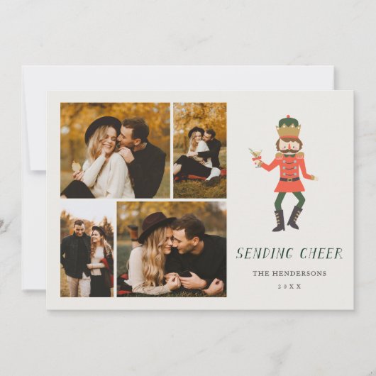 Nutcracker Cocktail "Sending Cheer" Photo Collage Feestdagenkaart (Voorkant)