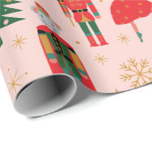 Nutcracker Cute Roze kerstpapier Cadeaupapier (Rol Hoek)
