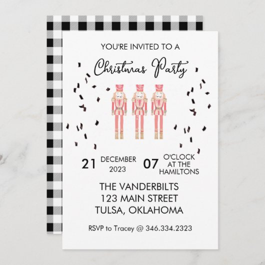 Nutcracker de Noël En vichy Invitations (Devant / Derrière)
