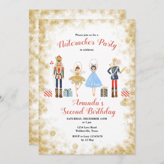 Nutcracker hiver Anniversaire Gold Invitation (Devant / Derrière)