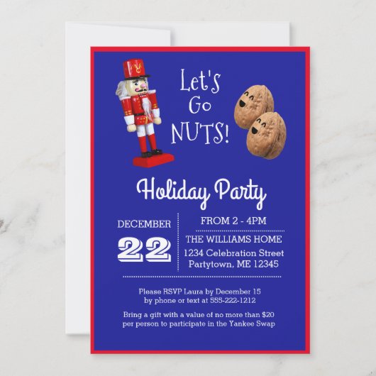 Nutcracker Let's Go Nuts Blue Holiday Invitation (Devant)