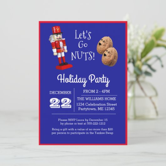 Nutcracker Let's Go Nuts Blue Holiday Invitation (Debout devant)
