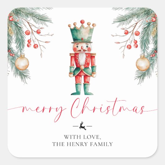 Nutcracker Merry Label Stickers met kerstcadeaus (Voorkant)