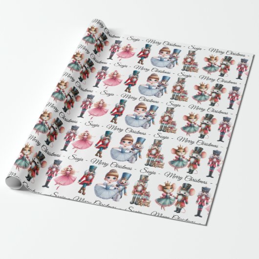 Nutcracker Mouse Ballerina Add Name Christmas Roll Cadeaupapier (Uitgerold)