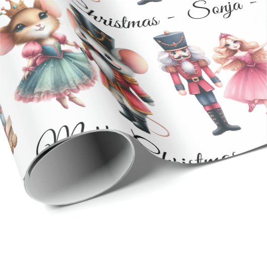 Nutcracker Mouse Ballerina Add Name Christmas Roll Cadeaupapier (Rol Hoek)