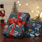 Nutcracker Mouse King Ballerina Navy Blue Xmas Cadeaupapier