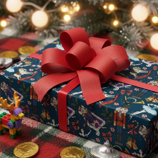 Nutcracker Mouse King Ballerina Navy Blue Xmas Cadeaupapier