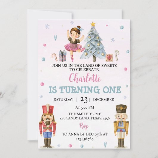 Nutcracker Noël Premier anniversaire Invitation (Devant)