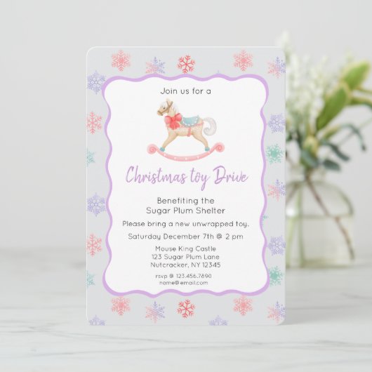 Nutcracker Pastel Christmas Toy Drive Invitation (Debout devant)