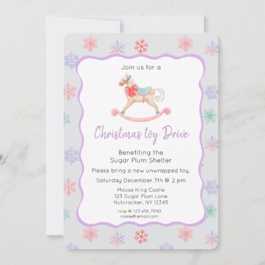 Nutcracker Pastel Christmas Toy Drive Invitation (Devant)