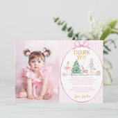 Nutcracker Pink Bow Christmas Birthday Photo Bedankkaart (Staand voorkant)