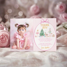 Nutcracker Pink Bow Christmas Birthday Photo Bedankkaart